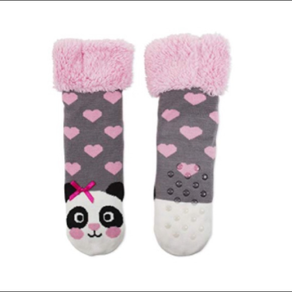 Girls Panda Slipper Socks with Fur Cuff